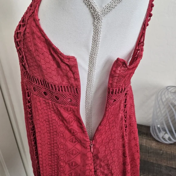 🆕️Free People Wherever You Go Crocheted Mini Dress Rose Red SZ Small - Picture 9 of 14